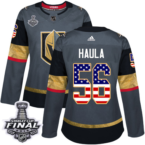 Adidas Golden Knights #56 Erik Haula Grey Home Authentic USA Flag 2018 Stanley Cup Final Women's Stitched NHL Jersey